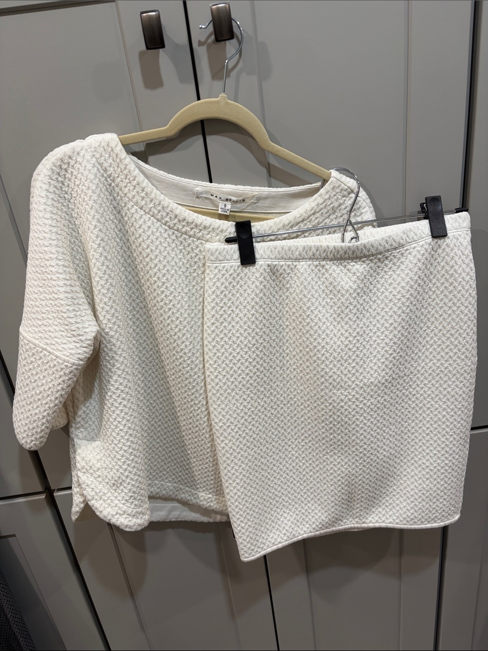 Max Studio Cream Textured Knit Top & Skirt Set